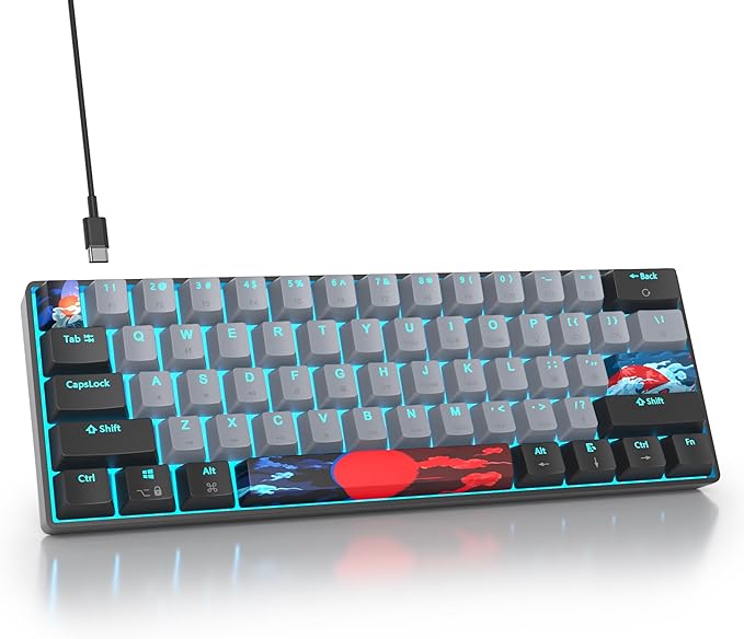 surmen 60% Wired Mechanical Gaming Keyboard 61 Keys Backlit Ultra-Compact Mini Office Keyboard with Red Switch for PC/Mac Gamer Typist (61 Dolch)