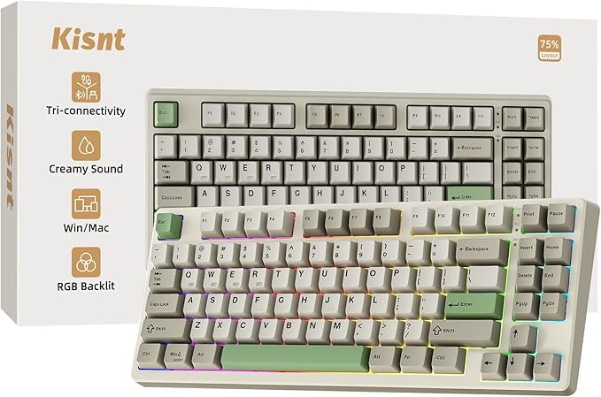 KN85 Wireless Mechanical Gaming Keyboard 75% Layout with RGB Backlit Custom Hot Swappable Creamy Sound Bluetooth/2.4GHz/USB-C Compatible with Windows/Mac/PC (Industrial GrayLinear Switch)
