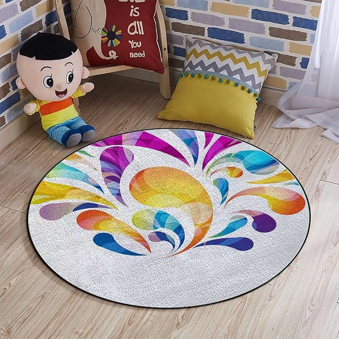 Colorful Round RugPrint Carpet for Bedroom Living Room Office Home Decor Mat Raindrops in Different Size in Gradient ColorsOrange Blue Diameter 35.5 in