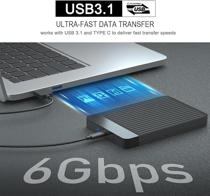1TB Ultra Slim Portable External Hard Drive 2.5'' HDD USB 3.1 Type-C Storage for PC Mac Laptop