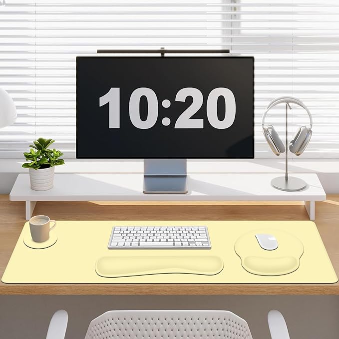 4 PCS Mouse Pad Desk Mat Protector Keyboard Wrist Rest + Comfortable Mouse Pad with Wrist Rest +Coaster Large Gaming Mousepad for Computer Laptop 35.4 X 15.7 XXL Deskpad for Office Home I Yellow