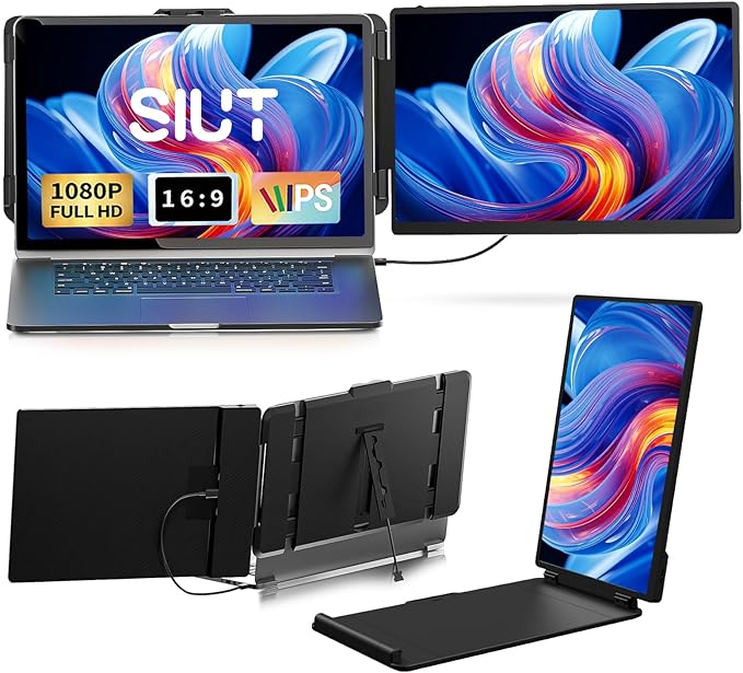 Laptop Screen Extender Monitor - Dual 14 inch IPS FHD 1080P Extended Monitors for 13-17 Laptops Type-C/HDMI/USB-A Compatible with Windows Mac Travel Work