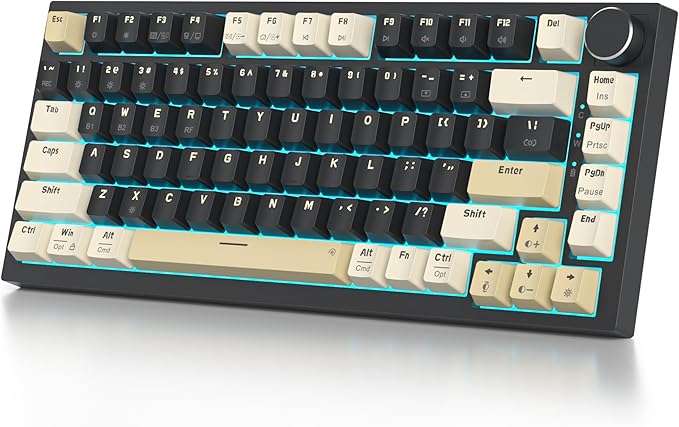 82 Keys Wireless Gaming Keyboard 75 PercentTriple Mode Bluetooth/2.4Ghz/USB Pre-lubed Hot Swappable Mechanical Keyboard w/Knob&ampSound-Absorbing Pads4000mAh Battery for Mac/Win (Black)