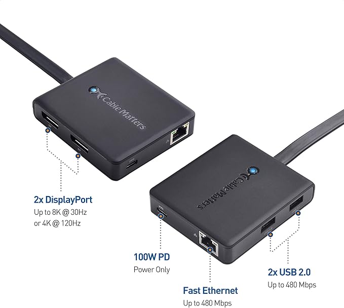 Cable Matters Dual 4K 60Hz Monitor USB C Hub with DisplayPort 1.4 and 100W Charging - macOS is Not Supported - Thunderbolt 3 Thunderbolt 4 USB4 Compatible for Surface Pro XPS Windows Only