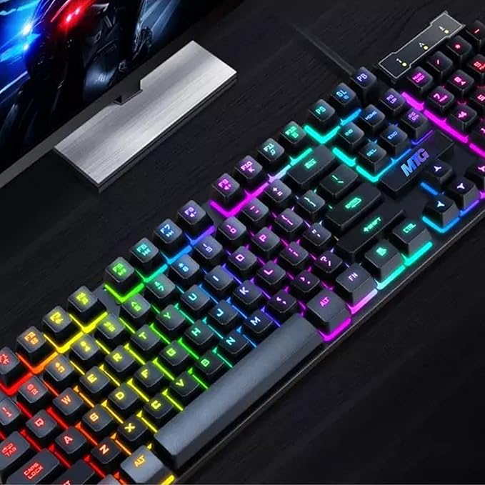 MTG RGB Backlit Mechanical Wired Gaming Keyboard and Mouse Full Anti-ghosting Keys RGB Stereo Speaker with 6 Colorful LED Modes and Webcam for Desktop PC Laptop Combo