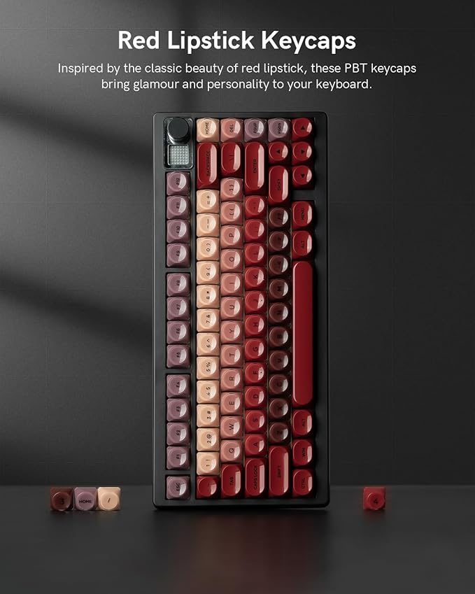 PBT Keycaps Glossy Red Lipstick Jelly Keycaps MOA Profile 128 Keys Elegant Cute Custom Key caps for 61/68/84/87/98/100 Cherry Gateron MX Mechanical Keyboards No Tear &amp Never Fades