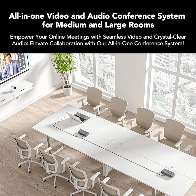 NUROUM Conference Room Camera System 5X Optical Zoom 4 Noise Cancelling Microphones All-in-one Video Conferencing System PTZ Webcam Daisy Chained Bluetooth Conference Speakers
