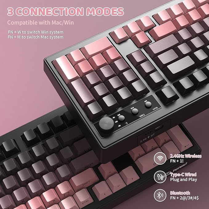 ZIYOU LANG K100 Wireless Gaming Keyboard99 Keys Tri-Mode BT/2.4GHz/USB-C Creamy Color Keyboard with Number Pad RGBMedia Knob Custom Programmable Computer Keyboards for PC/Mac/Xbox (Pink)