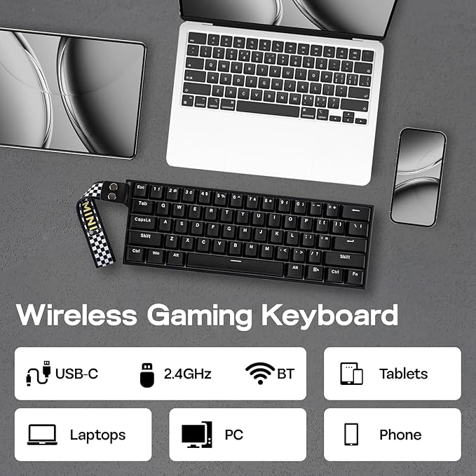 EPOMAKER Aula MINI60 HE Hall Effect Gaming Keyboard 2.4GHz/BT 8K Hz Polling SOCD &amp DKS Adjustable Actuation &amp Fast Trigger PBT Keycap 60% Wireless Mechanical Keyboard for Win/Mac (Standa