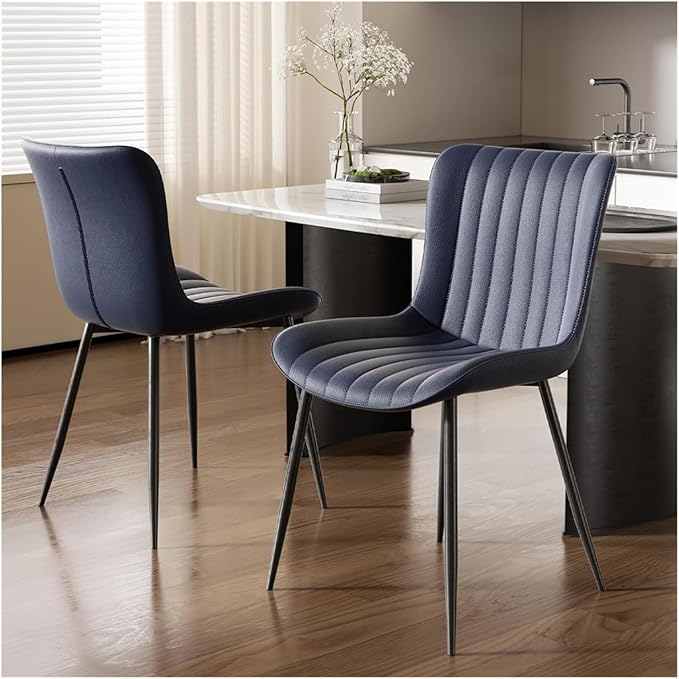 Adjustable Office Computer Chair with Armrest 2pcs No Armrests Leather Upholstered Kitchen Dining Chairs with Metal Frame(Blue)