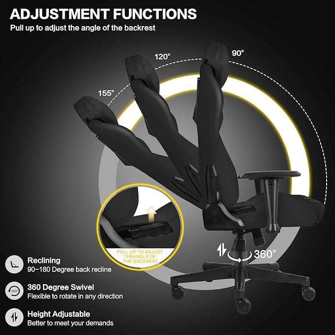 Ergonomic Video Poker Gaming Chair Recliner with Texas Hold'em Sign Swivel Chair with Poker Logo Lumbar Support Headrest Height Adjustable for Study Home Office Black Poker 5