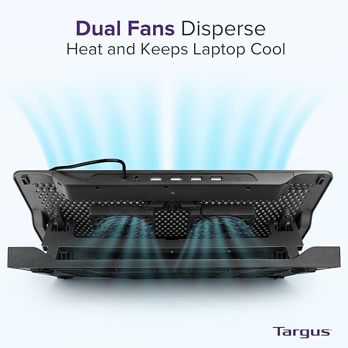 Targus Laptop Cooling Pad for Laptops up to 17-inches Dual High-Speed Fans Chill Mat + 4-Port USB Hub Laptop Fan Cooling Pad for Work USB Stand Cooling Pad for Gaming Laptop Cooling Fan (AWE81US)