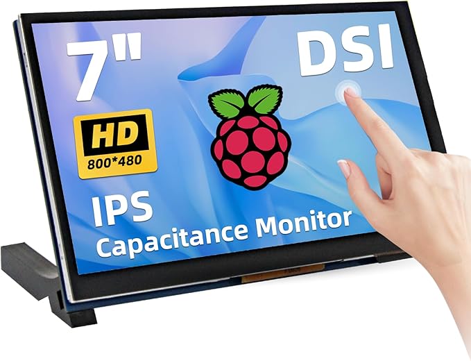 7 Inch Raspberry Pi Monitor Touchscreen 800x480 DSI IPS Display 5-Point Touch Capacitive Screen for Raspberry 5/4B/3B+/3B/B+/A+ Driver-Free