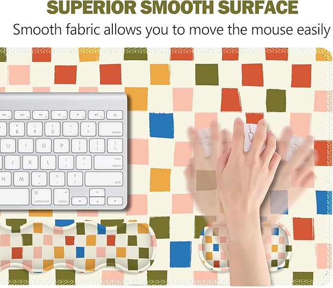ARTSO Large Mouse Pad with Keyboard Wrist Pad and Mouse Wrist Pad Set Ergonomic Computer Desk Wrist Support Mousepad for Keyboard and Mouse-Vintage Color Plaid