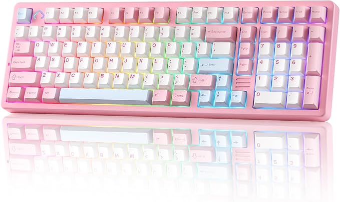 YUNZII AL98 QMK/VIA Wireless Mechanical Gaming KeyboardFull AluminumBT/2.4G/USB-C Pre-Lubed Hot Swappable Gasket Mount 1800 LayoutRGB Backlit for Win/Mac (Pink Cocoa Cream V2 Switch)