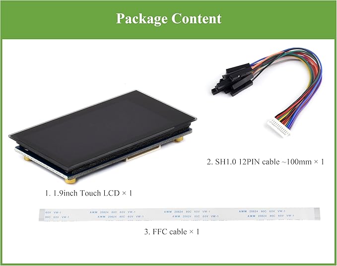 1.9inch Touch LCD Display Module Micro LCD Display 172x320 Resolution IPS SPI and I2C Communication 262K Display Color Compatible with Raspberry Pi ESP32S3 Pico etc.