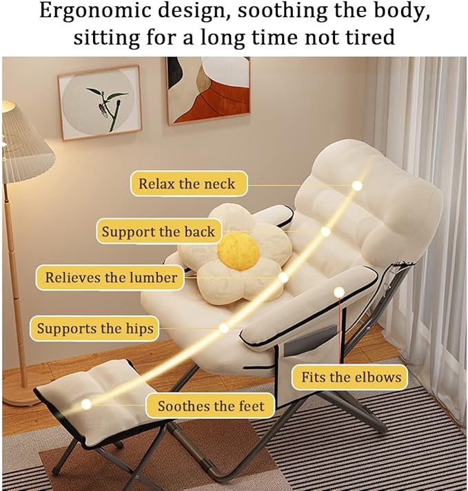 YCKEGEW Lazy Chair IndoorLounge Chair Living RoomFolding Armcharir with Footrests and PillowUpholstered Recliner SleeperReading Gaming Chair (Color : Light Gray)
