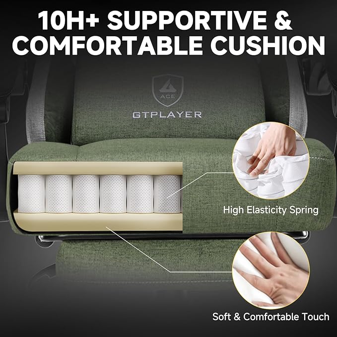 GTPLAYER Gaming Chair Fabric Computer Office Chair with Pocket Spring Cushion Ergonomic Office and Gaming Video Gaming Chair with Linkage Armrests High Back Desk Chair with Adjustable Recliner