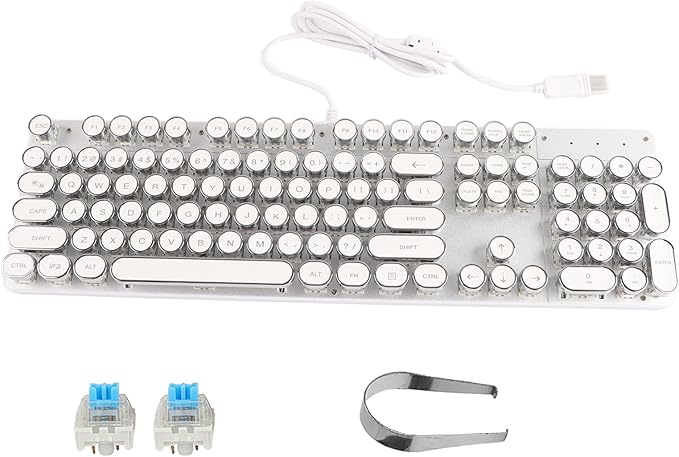 Mechanical Keyboard LED Backlit USB Wire Ergonomic Gaming Keyboard with Retro Round Computer Parts