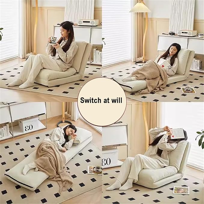 BTZHY Floor Chair Floor Sofa Bed Folding Lazy Sofa Chair Foam Filling Extra Thick Floor Couch Chair Convertible Sleeper Chair Bed 5 Angle Adjustment Recliner Chair for Bedroom Living Room