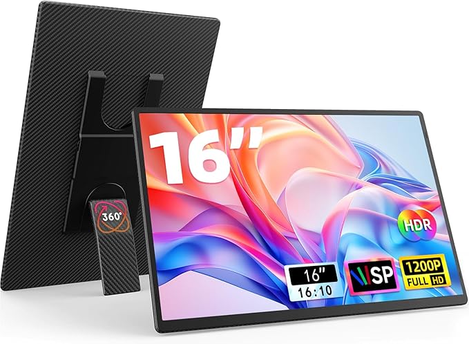 16 Portable Monitor for Laptop - 1200P FHD Laptop Screen Extender HDMI USB C HDR Travel Dual External Display with Stand Gaming Monitor for Windows MAC Computer Switch Phone Xbox PS4/5