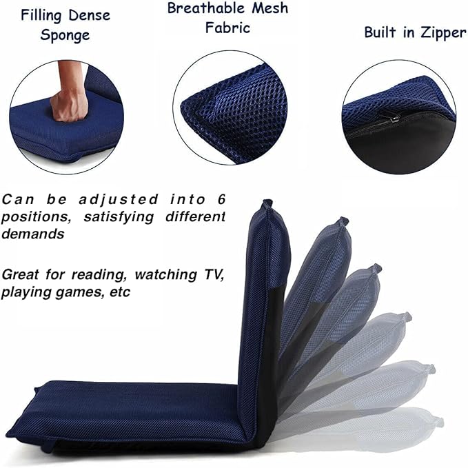 Auténtico Navy Blue Floor Chair Video Gaming Chair High Back Chair Cushion 6 Adjustable Backrest Positions Thick Padded Soft Cushion Provide Extra Seating Great for Reading Watching TV Playing Games