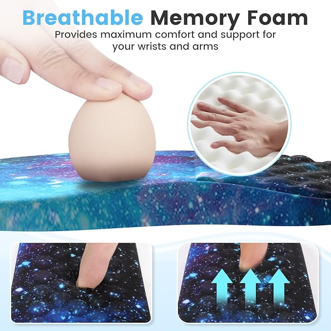 HAOCOO Ergonomic Mouse Pad with Wrist Rest Keyboard Wrist Rest Pad 3 PCS Computer Mouse Pad Sets for Desk Memory Foam Mousepad with Wrist Support for Office Gaming Laptop Galaxy Purple