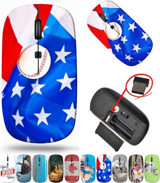 maizi Wireless Mouse for PC MacBook Computer Laptop (BYADAUa0PA_American Flag and BA_042)