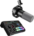 FIFINE XLR/USB Podcast Microphone with Audio Mixer Set Studio Recording PC Mic with XLR Mixer Bundle 7.1 Surround Sound Headphone Monitoring Voice Changer for Gaming (K688+SC8)
