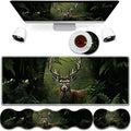 4 in 1 Mouse Pad Combo Large Gaming Mouse Pad + Keyboard Wrist Support + Mouse Wrist Rest + Coaster Table Pad 31.5 x 11.8 with Memory Foam Ergonomic Wrist Pad Set Camouflage Forest Deer