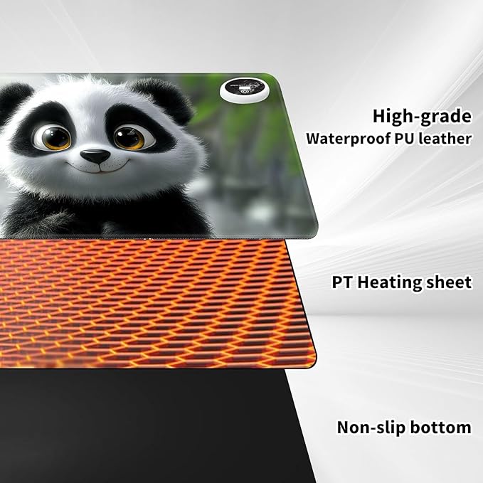 Warm Desk PadHeated Desk PadOffice Mat3 Heating Levels &amp 3 Hours Auto Shut-Off31.5*13 Gaming Mouse Laptop Keyboard Leather Desk MatCute Panda Snow