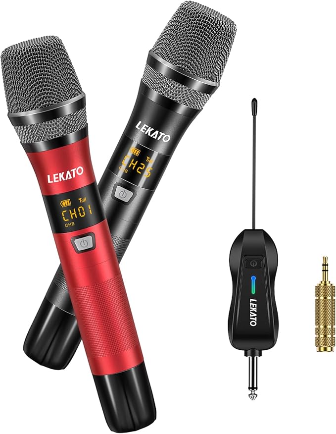 LEKATO Wireless Microphone Rechargeable Wireless Microphones with Receiver Dual Handheld Microphone System Dynamic MIC for Singing Speech Wedding ChurchSpeaker PA System