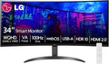 LG 34 Inch WQHD (3440x1440) Curved Smart Monitor 100Hz HDR10 99% sRGB webOS 23 Screen Share Built-in Speakers AirPlay 2 Flicker Free Includes Wireless Screen Mirroring HDMI USB-ABlack
