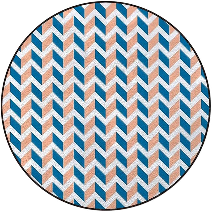 Coral Round Rug Rugs Soft Non-Slip Circular Throw Rug Carpet for Shower Sink Powder Room Nursery Bedroom Table Retro Abstract Stripe of Triangles GeometryMulticolor Diameter 47.2 in