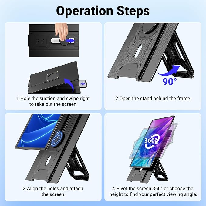 Ygretyrjh 16.1 Laptop Screen Extender 1200P FHD Portable Monitor for Laptop 360° Rotating Plug &amp Play Detachable Stand Height Adjustable Seamless Frame Travel Monitor for Mac/OS/Win/Chrome