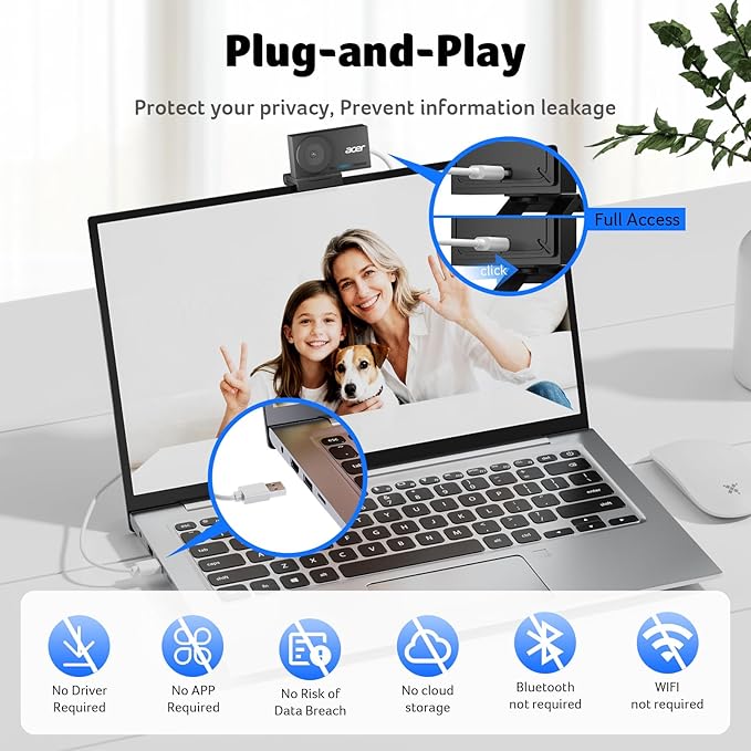 acer 4K Webcam for PC/Mac with All-Metal Unibody Sculpted Sony 1/2 Sensor PDAF 2 Noise Reduction Mics Privacy Cover Lightweight Fast Cooling Streaming Camera for Live Meeting Commerce Gaming