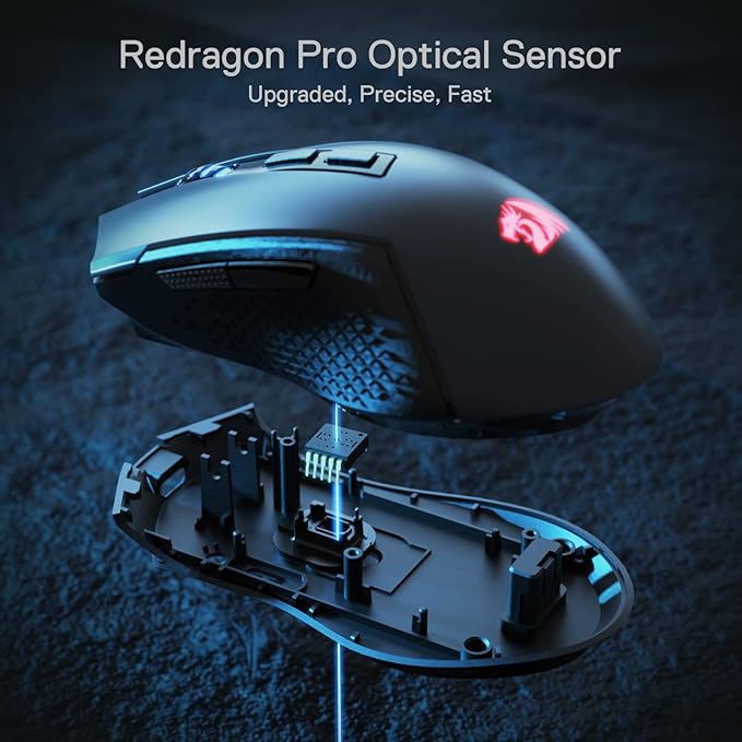 Redragon M693 Wireless Gaming Mouse 8000 DPI Mice w/ 3-Mode Connection BT &amp 2.4G Wireless 7 Macro Buttons Reliable Power Capacity for PC/Mac/Laptop