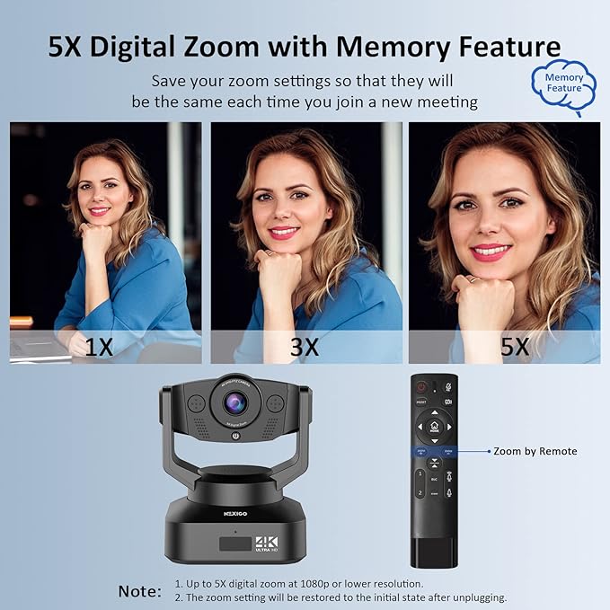 4K PTZ Webcam Kits NexiGo N990 (Gen 2) UHD 2160P Webcam with 5X Digital Zoom Sony Starvis Sensor Position Preset Flexible Mini Tripod for Skype/Teams/Zoom Meetings