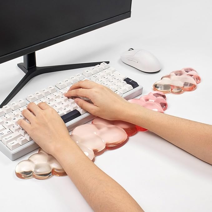 Gel Keyboard and Mouse Wrist Rest Set – Clear Cloud Wrist Rest for Computer Keyboard 60%/68%/75% Comfort &amp Support for Typing and Gaming(Orange)
