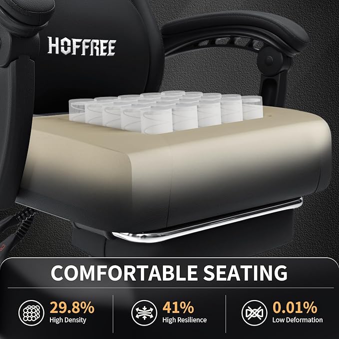HOFFREE 3D Kneading Massage Gaming Chair with Heated Massage Lumbar Support Office Computer Chairs for Adults with Footrest Ergonomic Comfy Game Chair for Gaming Office 400lbs Black