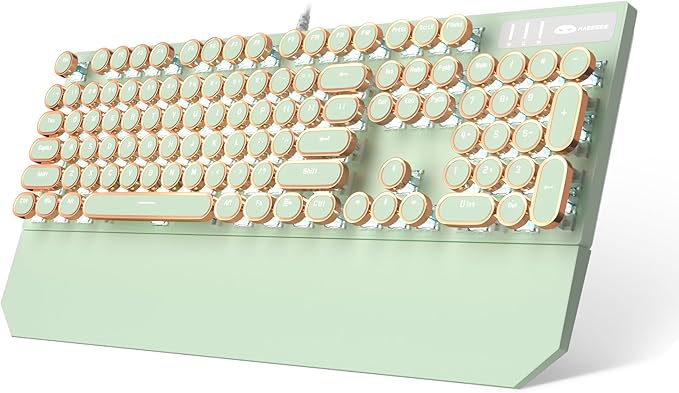 Camiysn Typewriter Style Mechanical Gaming Keyboard Green Retro Punk Gaming Keyboard with White Backlit 104 Keys Blue Switch Wired Cute Keyboards Round Keycaps for Windows/Mac/PC