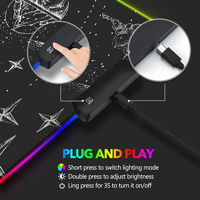 AIMSA RGB LED Gaming Mouse Pad 14 Modes Glow Pad Extra Large Gaming Mousepad 35.4 x 15.8 inch Extended Big Waterproof Keyboard Mouse Pad Mat Black Cosmic Constellation Magic