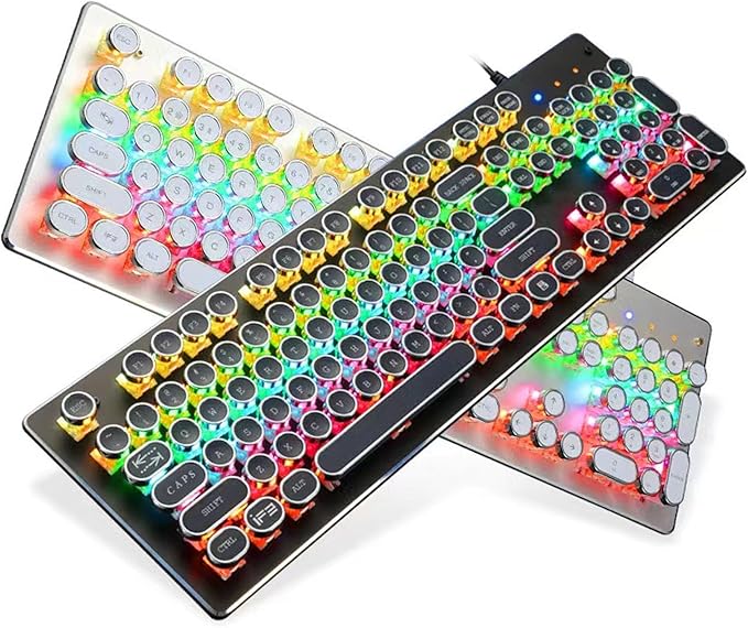 Mechanical Gaming Keyboard 104 Keys RGB Rainbow Backlit USB Wired Keyboard with Blue Switch and Stepped Keycap Slim Compact Computer Keyboard for 7 8 10 for OS X PC