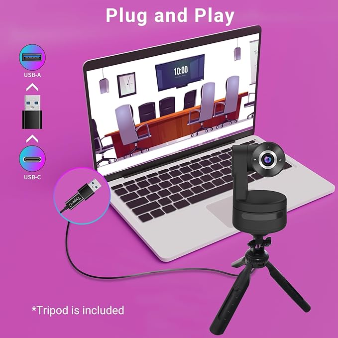 Tiny 4K PTZ Webcam HDR ½.8 Sensor Auto-Frame Gesture Control Built-in Pickup Support USB Audio and Video Output for Online Meetings Online Chats Online Classes Live Streaming etc.