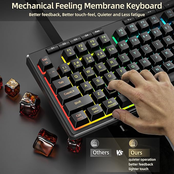 Redragon K517 Pro Wireless Gaming Keyboard RGB Backlit Tri-Mode BT/2.4GHz/USB-C Mechanical Feel 94 Keys Computer Keyboard with 4 Macro Keys Number Pad 4000mAh Battery for Win/MAC