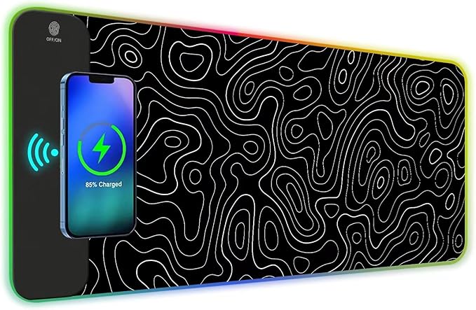 ToLuLu RGB Wireless Charging Gaming Mouse Pad 7.5/10/15W 10 Light Modes LED Mouse Pad Computer Keyboard Mat Mousepad 800x300x4MM Extended Large Desk Pad for Gamer Black and White Abstract Lines
