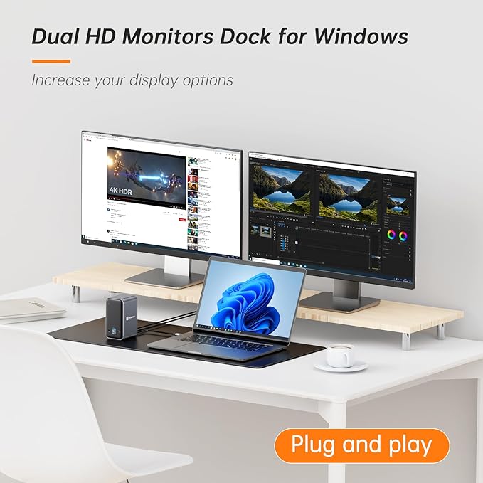 TobenONE USB C Laptop Docking Station Dual Monitor 15-in-1 USB C Dock with Dual HDMI 65W Power Supply VGA 4xUSB 3.0 2xUSB 2.0 SD/TF Ethernet and Audio/Mic for Lenovo HP Dell Surface