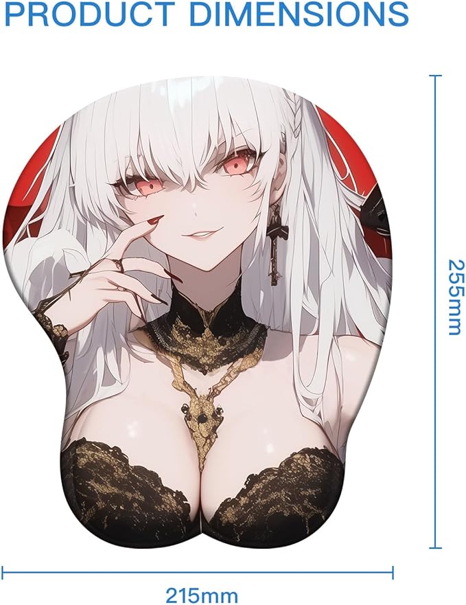 3D Mouse Pad Oppai Mouse and Keyboard with Soft Gel Wrist Rest Anime Manga Gaming Boob pad Anti-Slip Mouse Mat (Demon Queen)