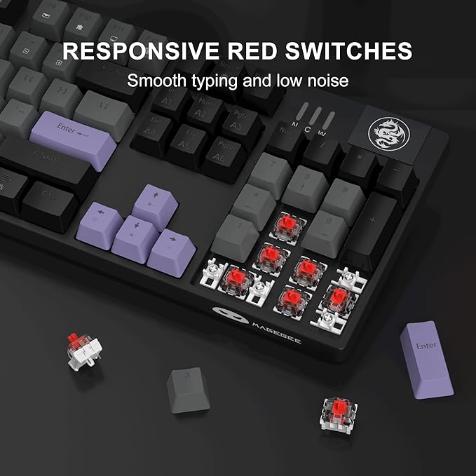 MageGee MK-Storm Mechanical Gaming Keyboard 104 Keys Wired Light Up Keyboard with Linear Red Switch Ice Blue Backlit Double-Shot Keycaps N-Key Rollover for Laptop Desktop PC (Twilight Purple)