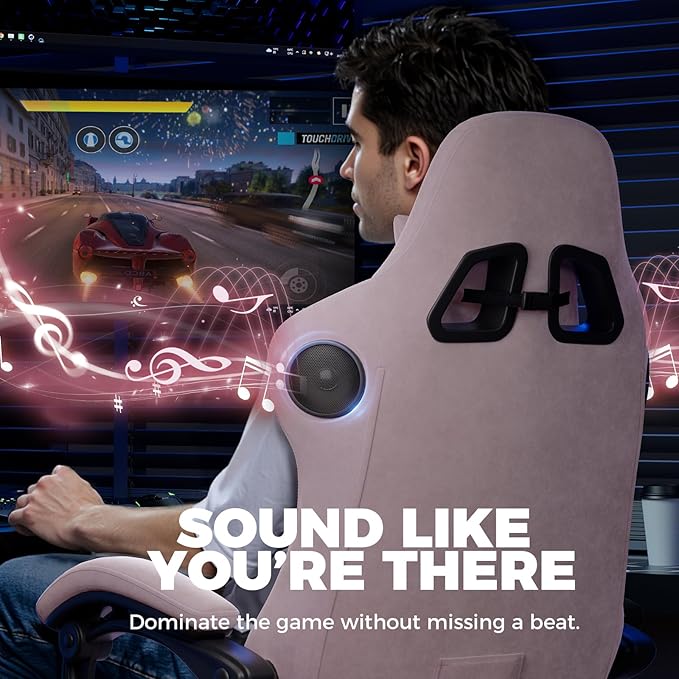 GTPLAYER ACE-PRO Music Gaming Chairs – Built-in Speakers App Support &amp Bluetooth Control Computer Game Chairs with Footrest for Adults Ergonomic Reclining Silla Linkage Armrest Pink 【Velvet】